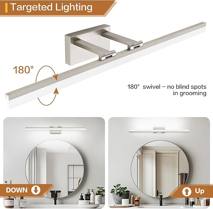SOLFART 39.4 Inch 5 Color Temperature Dimmable Brushed Nickel Bathroom Light Fixture Vanity Light Over Mirror Modern Bathroom Lights Over Mirror 5CCT