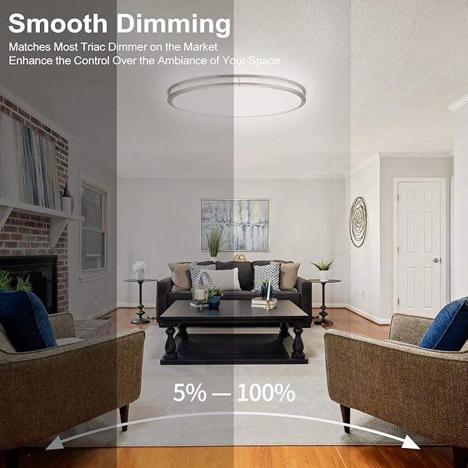 DAKASON 2Pack 32In Oval LED Flush Mount Ceiling Light for Kitchen, 50W Modern Ceiling Light Fixture for Living Room, 3500K/4000K/5000K, Dimmable for Dining Room/Laundry/Hallway, Brushed Nickel