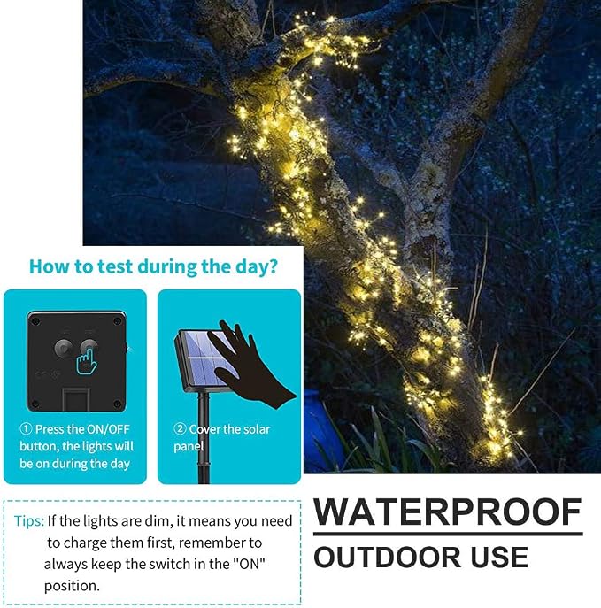 Solar Fairy Lights Outdoor, Multi Strand 180 LEDs Watering Can Light, Waterproof Solar Powered Waterfall Lights, Firefly Bunch String Lights for Garden Outside Decor, Warm White