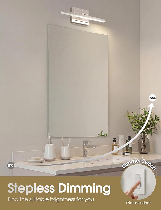 VOLISUN Modern Bathroom Vanity Light 15.7 inch, Rotatable, 12W Dimmable 5CCT Led Bathroom Light Fixture Over Mirror, Brushed Nickel Bar Vanity Light for Bathroom Mirror Restroom-ETL Certificated