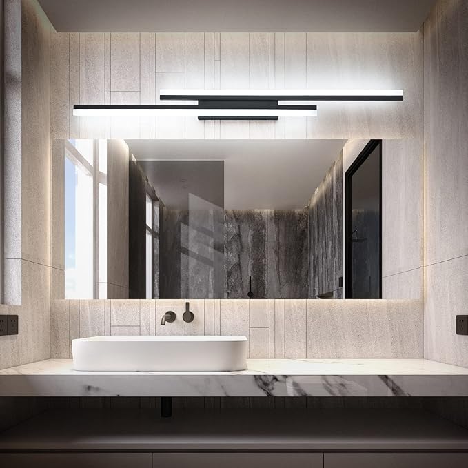 PRESDE 48 Inch Bathroom Light Fixtures Black Vanity Light Bar LED Modern Bath Lighting Over Mirror Dimmable