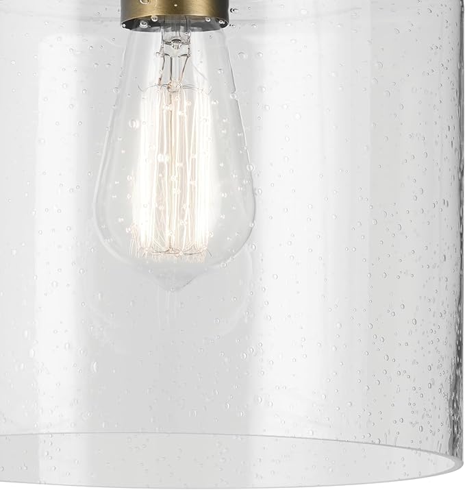 Kichler Winslow 8.5" 1-Light Semi Flush with Clear Seeded Glass in Natural Brass for Secondary Entrances, Transition Areas, Bedroom, or Office (10.75" x 8.5"), 44033NBR