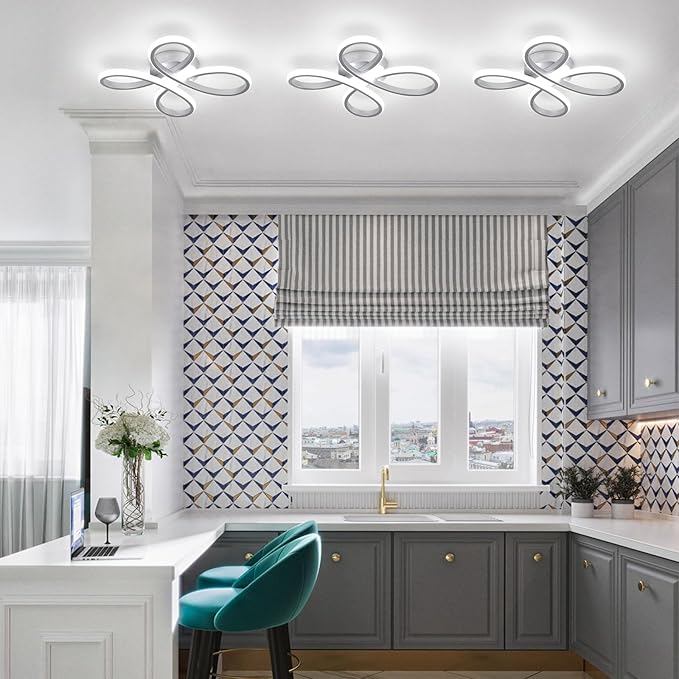 ADISUN Modern LED Ceiling Light, 6000K Silver Semi Flush Mount Ceiling Lights for Hallway, Modern Lamps for Living Room Bedroom Corridor Aisle Hallway Indoor Ceiling Lamp (L14.56*W14.56*H1.18)