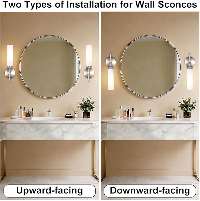 LaLuLa Wall Sconce Set of 2, Brushed Nickel Vanity Light for Bathroom, Knurled Detail, Frosted Glass Cylinder Shade, E26 Base, Hardwired, Up or Down Mount, for Hallway, Bedroom, Living Room