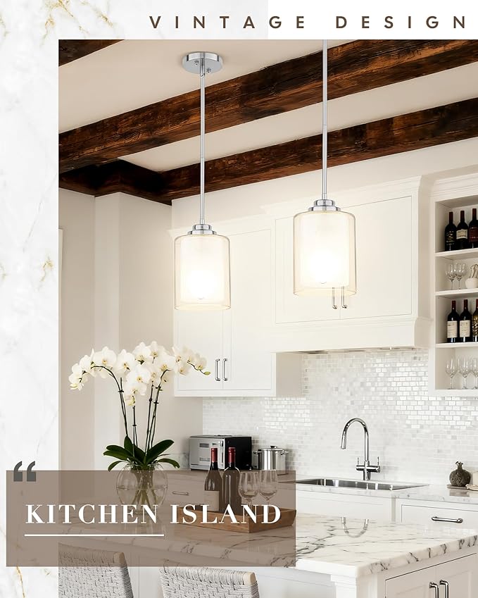 TENGXIN Modern Pendant Light,6-INCH Brushed Nickel Modern Pendant Light for Kitchen Island,Hanging Ceiling Light Fixture,Farmhouse Pendant Lighting for Dining Room Bedroom Bar Office,TXPLBN02-L