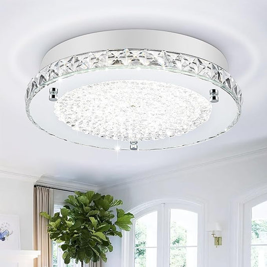Crystal Flush Mount Ceiling Light Fixture 13.8" Hallway Lighting Fixtures Ceiling Crystal Ceiling Light Fixture Chrome for Kitchen, Bathroom, Bedroom, Closet