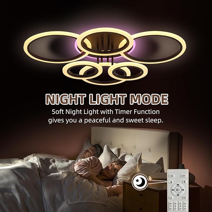Modern LED Ceiling Light,Dimmable Ceiling Lights for Bedroom,70W Flush Mount Ceiling Light,6 Rings Lighting Fixture LED Ceiling Lamp for Kitchen,Living Room,Laundry Room,3000-6000K,Black