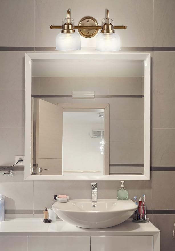 JONATHAN Y 17.25" Brass Gold Modern Bathroom Vanity Light, 2-Light LED Wall Sconce, Clear Glass Bell Shade for Mirror Hallway Kitchen, ETL Listed, LED Bulb Included (JYL7408B)