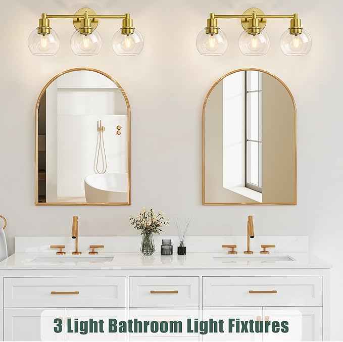 Espird 3 Light Bathroom Light Fixtures, Brushed Brass Bathroom Vanity Lights, Modern Vanity Lights 3-Light Globe Bathroom Vanity Lighting Fixture Over Mirror