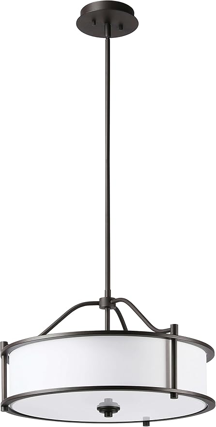 XiNBEi Lighting Pendant Lighting 18 inch 3 Light Drum Pendant Light with Fabric Shade and Glass Diffuser in Dark Bronze, Classic Convertible Drum Chandelier for Living & Dinning Room XB-P1199-DB