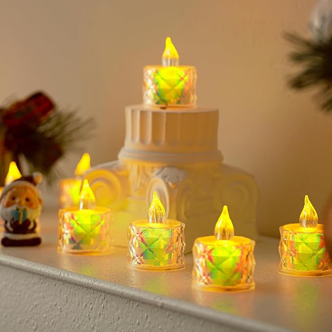 24 Pack Battery Operated LED Tea Light Candles Flameless Safe Simulated Fire Halloween/Christmas Party Decoration Wedding Table Lights Desktop Mood Lights