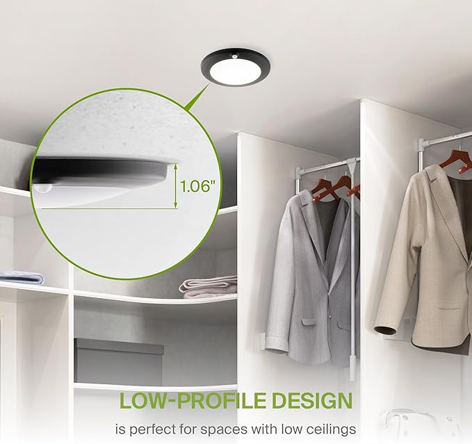 ASD 6 Inch Motion Sensor LED Disk Lights - 15W 120V 2700-5000K Black Dimmable Flush Mount Ceiling Light Fixture, Low Profile Surface Mount Disc Lights, Junction Box & Can, ETL, Energy Star