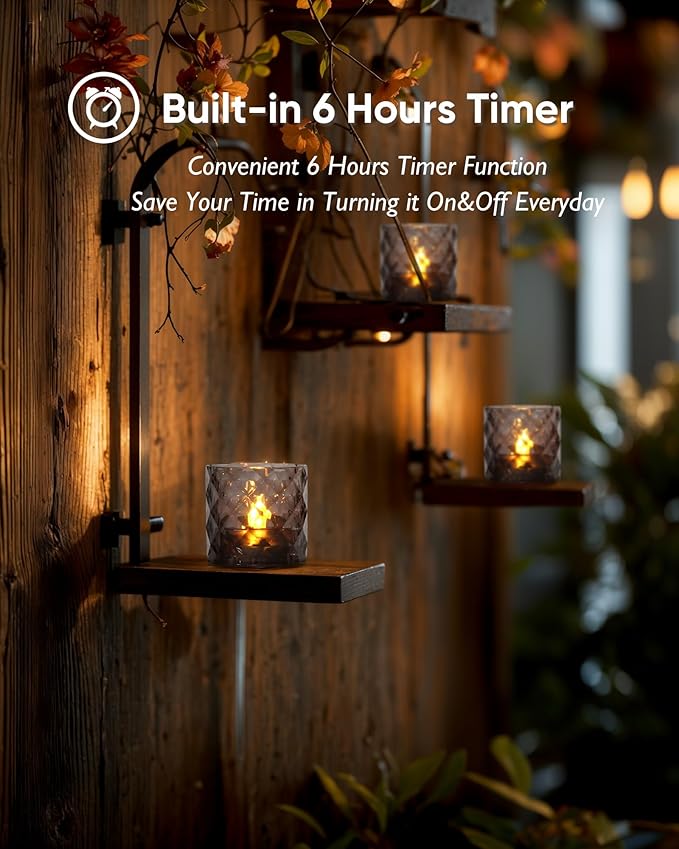 Homemory 2" x 2" Acrylic Votive Candle Holders with Auto Timer Flameless Led Tealight, Battery Powered Fake Electric Candles for Wedding Centerpiece, Table, Christmas Decor (12Pack, Gray Base)