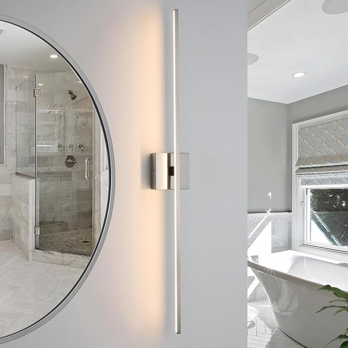 Bathroom Lighting Fixtures Over Mirror - 39 Inch Brushed Nickel Vanity Lights for Bathroom 28W Dimming LED Vanity Light Bar 3500K Modern Wall Sconce Lighting for Mural