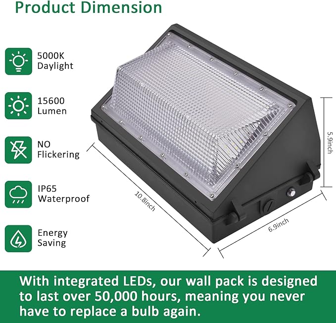 LED Wall Pack Light with Dusk to Dawn Photocell,120W 15600LM 5000K Daylight ,AC100-277V Input,750W HPS/HID Equivalent, Waterproof Commercial Security Lighting for Warehouses, Garage,ETL Listed,2 Pack