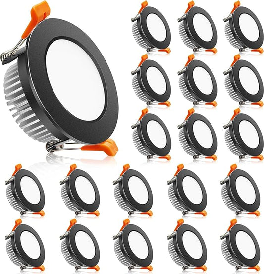 2 Inch LED Downlight, Recessed Lighting Dimmable Ceiling Light, 3W, 5500K Daylight White, CRI80 with LED Driver(35W Halogen Equivalent), Black 20 Pack