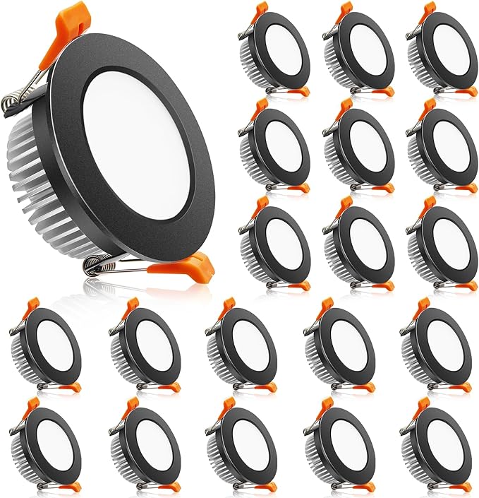 2 Inch LED Downlight, Recessed Lighting Dimmable Ceiling Light, 3W, 2700K Ultra Warm White, CRI80 with LED Driver(35W Halogen Equivalent), Black 20 Pack