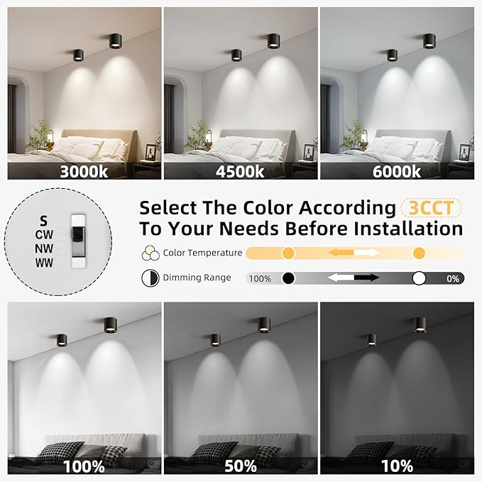 Modern LED Flush Mount Ceiling Light Fixtures for Hallway,Entryway, 20W 1800LM 3CCT 3000K-6000K Dimmable Close to Ceiling-Lighting, Cylinder Ceiling-Lamps for Dining Room Living Room, 3 Pack