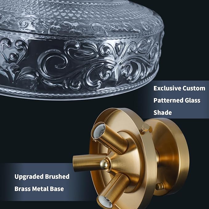 Gold Semi Flush Mount Ceiling Light, 3-Light Close to Ceiling Light with Globe Glass, Vintage Hallway Lights, Brass Closet Light Fixture, Kitchen Flush Ceiling Mount for Entryway Bedroom Bathroom,E12