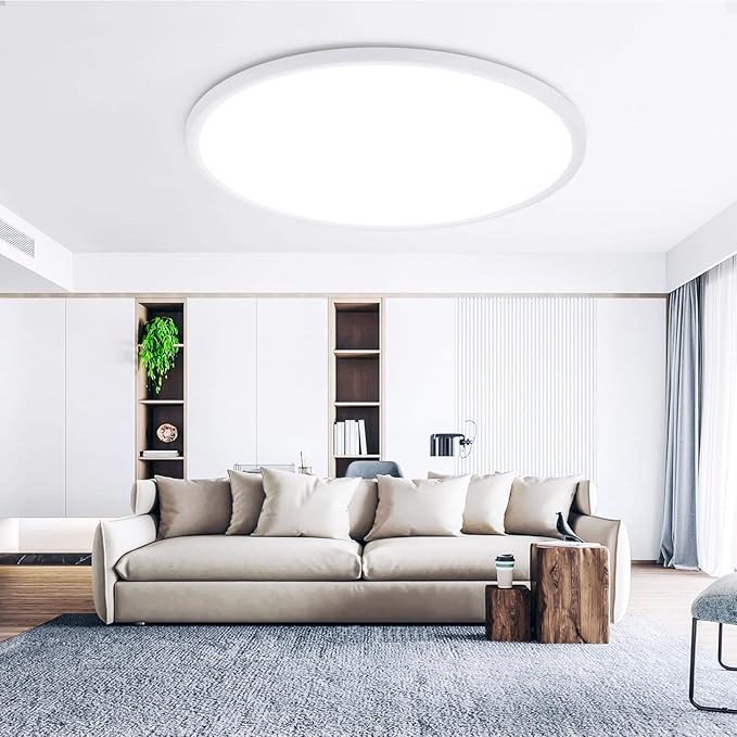 20 Inch Flush Mount Ceiling Light with Remote, 45W Dimmable LED Fixture 4500LM, 3000K-6500K Adjustable, Round Ceiling Lamp for Bedroom, Kitchen, Living Room, Dining Room, Bathroom, White
