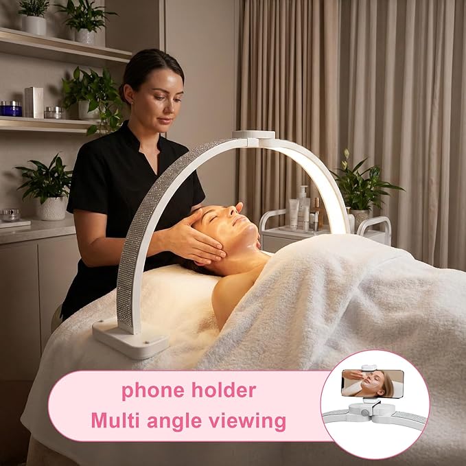 Half Moon Light for Nail Desk 31" Foldable LED Nail Desk Lamp with Phone Holder, Professional Nail Tech Light for Manicure & Beauty Studio