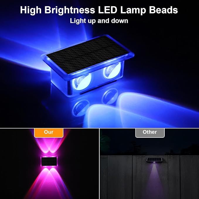 AUDLES Solar Fence Lights Outdoor, New Up Down Lighting Fence Lights Solar Powered with 8 Modes Warm White/RGB, IP65 Waterproof Solar Wall Light for Backyard Wall Pathway Deck Patio Decor - 8 Pack