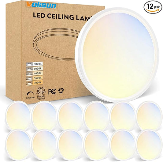 VOLISUN 12Pack 5CCT LED Flush Mount Ceiling Light, 7 inch Dimmable Ultra-Thin LED Ceiling Light Fixture, 3000K-6500K Selectable, 15W LED Ceiling Lights for Bedroom, Kitchen, Closet and Hallway (White)
