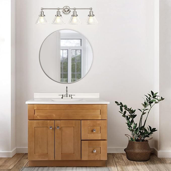 Design House Augustin Vanity Light, 4-Light, Seeded Glass Warm Glow, Dimmable, Up/Down Glow, Easy Installation, E26 Socket, Satin Nickel, 34.9 in L x 8.3 in D x 11.1 in H, 589044-SN
