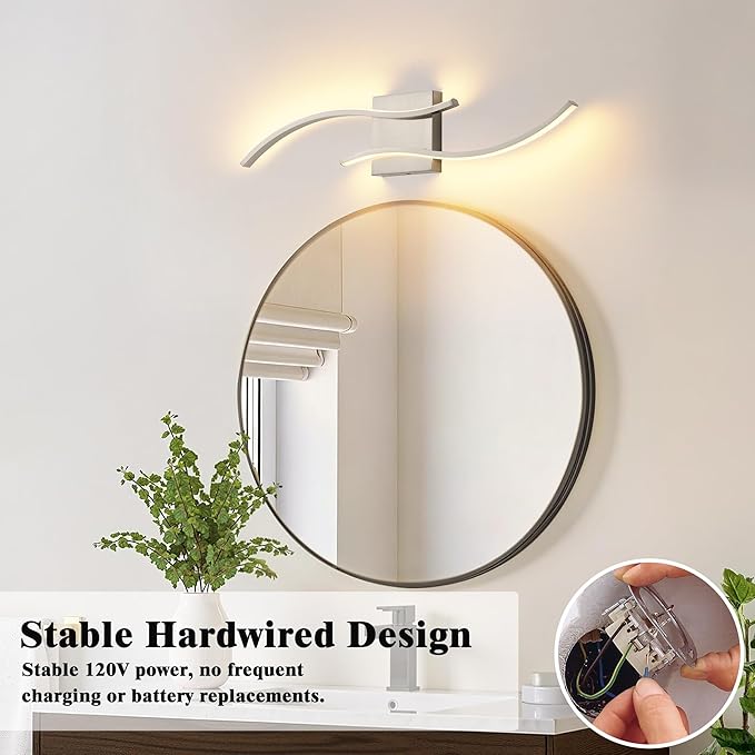 KARTOOSH 1 Pack Brushed Nickel Bathroom Vanity Lights Fixtures Over Mirror Hardwired 3CCT Dimmable Modern Wall Lights for Mirror Kitchen Living Room Cabinet Porch Hallway, 23.6 Inch
