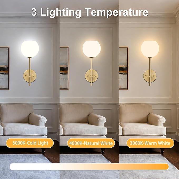 Gold Battery Operated Wall Sconces Set of 2, Wireless Rechargeable Wall Light Fixtures for Home Decor, 12 RGB and 3CCT Dimmable Wall Lamps with Remote for Bedroom Living Room Hallway
