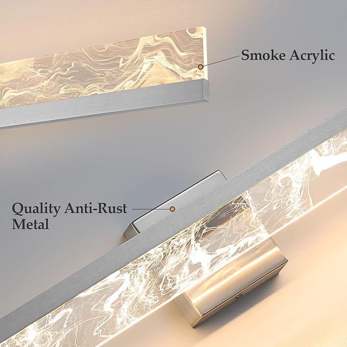 AIJIASI 39 Inch Brushed Nickel Vanity Light Fixture, 28W Dimmable LED for Bathroom Above Mirror, Modern Wall Mount Lighting 3000K