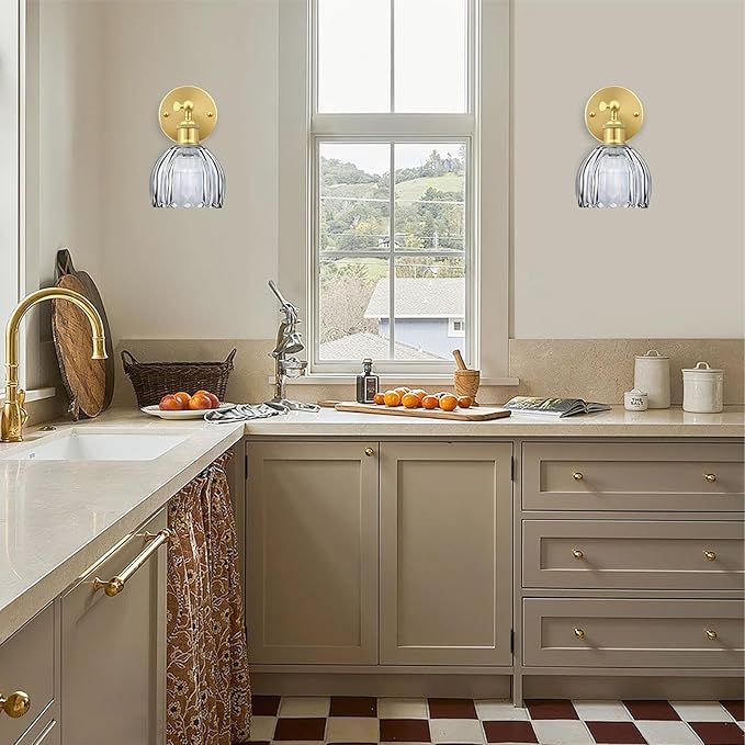 Vintage Battery Operated Wall Sconce, Smoky Gray Tulip Glass Lampshade Wireless Rechargeable Battery Powered LED Wall Light with Remote Dimmable for Bedside Bedroom Doorway Living Room, Set of 2