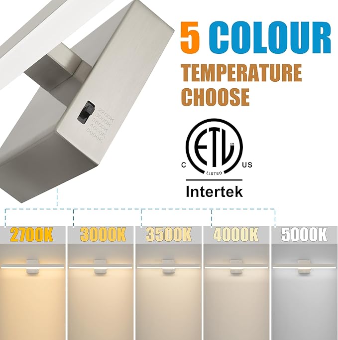Nickel Bathroom Vanity Light 23.6 inch, 20W Dimmable 5CCT LED Bathroom Light Fixture Over Mirror Restroom-ETL Certificated