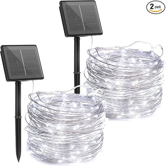 Solar Fairy Lights,33Ft 100 LED Solar String Lights with 8 Modes Pure White | IP65 Waterproof Solar Twinkle Lights Outdoor & Indoor, Patio Lights for Tree Garden Party Wedding Christmas Decoration
