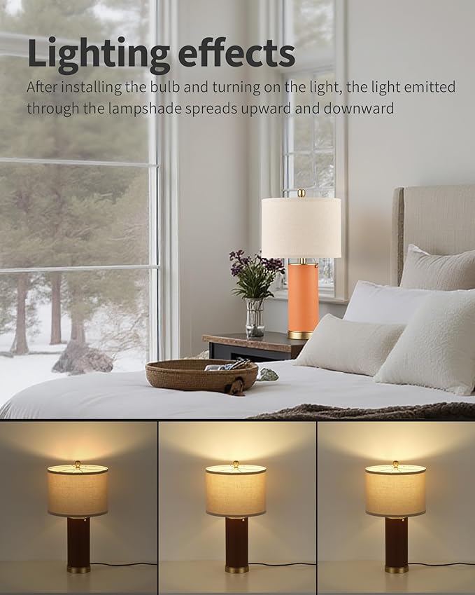 KDG 23.4" Orange PU Leather Table Lamps for Living Room Set of 2, E26 Socket LED Modern Home Decor Fabric Lampshade Desk Lamp Lighitng for Bedroom, Bedside, Farmhouse, Nightstand, Night Light