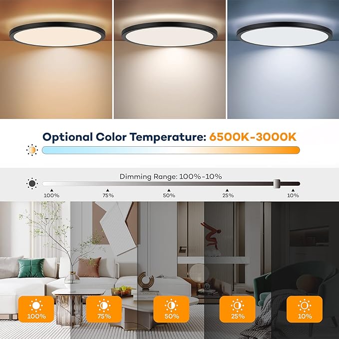 BLNAN LED Flush Mount Ceiling Light with Remote Control, 12 Inch 24W Dimmable Low Profile Hardwired Light Fixture, 3000K - 6500K Color Temperature, Modern Ultra Thin Lamp for Bedroom