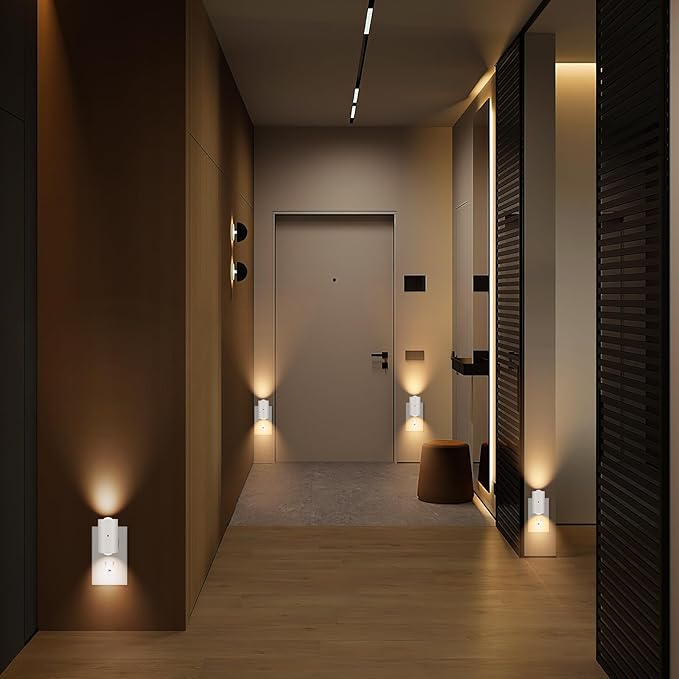 BMXKPO Dimmable LED Night Lights Plug into Wall, Rotatable Plug-in Night Light, Dusk to Dawn Sensor, Adjustable Brightness 0-200Lm,3000K Soft White,for Bedroom, Hallway, Stairway, 4 Pack