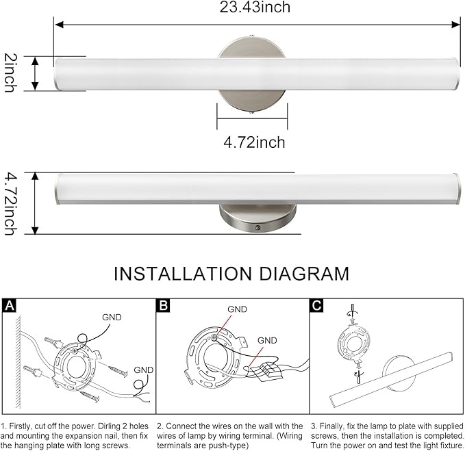 OOWOLF LED Bathroom Vanity Light 2Pack, 16W 24inch Bathroom Lights Fixture,1600LM Led Vanity Lights Bar, 4000K Natural White Bath Wall Lighting Fixture Sconce Indoor, Vanity Light Fixtures Over Mirror