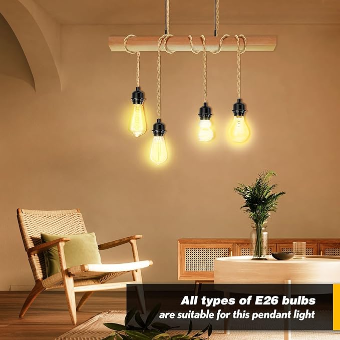 LYOOWNG 2Pack Plug in Pendant Light Cord, Farmhouse Hanging Lights with Plug in Cord, 15FT Hemp Rope Plugin Hanging Light Cord Kit with On/Off Switch, E26 E27 LightSocketCord
