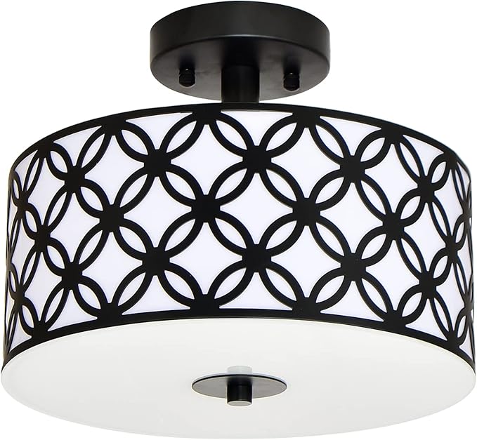 Semi Flush Mount Ceiling LED Light Fixture Hanging with Drum Shade for Dining & Living Room Kitchen Office Shop Entryway & Hallway Modern Chandelier Lamp Brushed Chrome Finish E26 Base