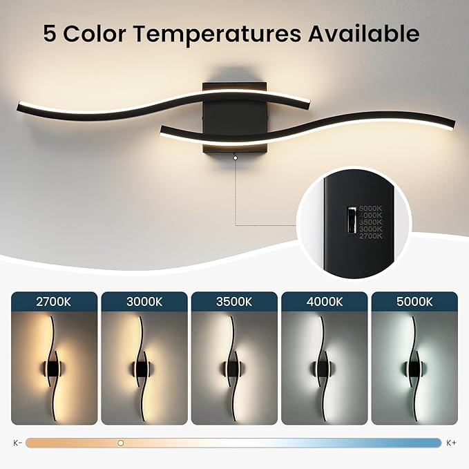 WOSHITU Bathroom Vanity Lights Over Mirror: 31.5 Inch 32W Black LED Bathroom Lighting Fixtures 5CCT Dimmable 2700-5000K Vanity Lighting Modern Bath Sconces Wall Light for Mirror Bedroom Living Room