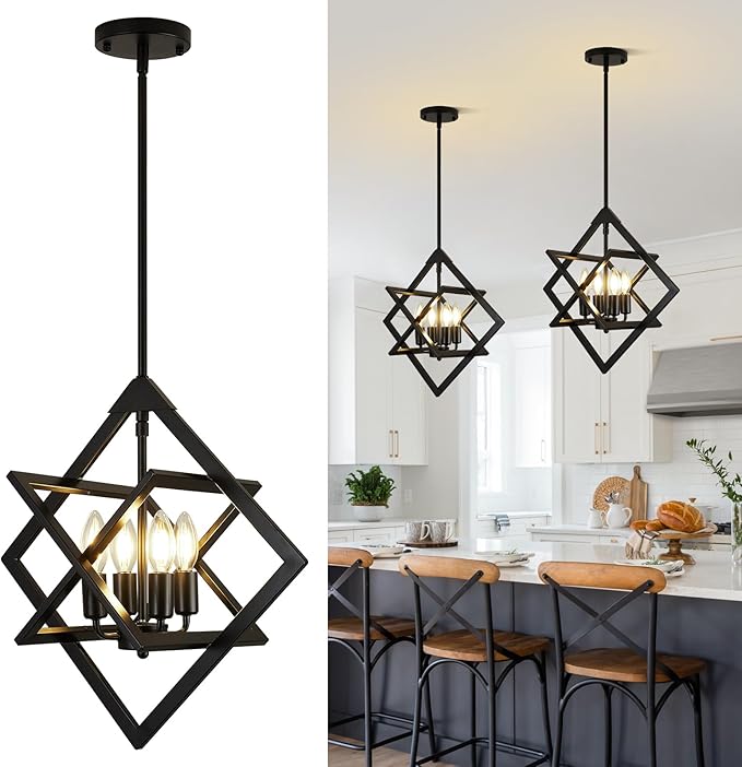 2 Pack Modern Pendant Lights Kitchen Island (18", 4-Light), Matte Black Pendant Light Fixtures, Farmhouse Chandelier Kitchen Island Lighting, Hanging Pendant Lights Fixture for Kitchen Island Entryway
