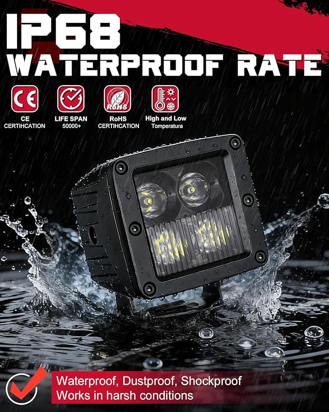 OFFROADTOWN LED Cubes, 3 Inch 80W CREE LED Pods Offroad Driving Lights Ditch Fog Backup Reverse Light for for Trucks UTV SUV ATV Motorcycle Pickup Boat - 2Pcs Combo Beam