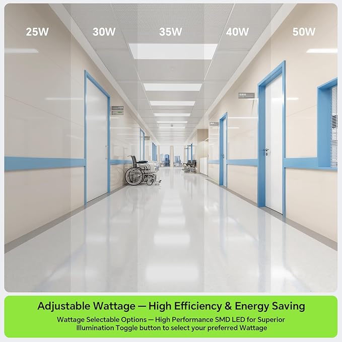 2x4 LED Flat Panel Light 50/40/35/30/25W 6500lm Adjustable, 0-10V Dimmable LED Flush Mount Ceiling Light Fixtures, 2.7K/3K/3.5K/4K/5K Selectable for Office Kitchen Garage - ETL Listed