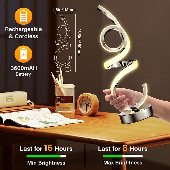 Wefomey Modern Spiral Table Lamp Color Changing Night Light Rechargeable LED Nightstand Lamp Dimmable Bedroom Lamp Remote Control for Home Decor Living Room Bedroom Office
