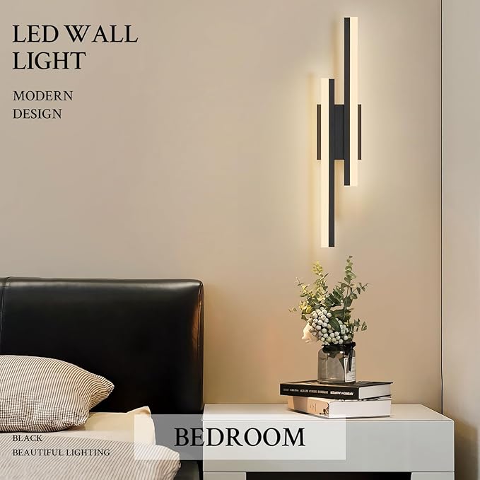 LED Wall Sconce Black Modern Remote Wall Light Fixtures for Living Room, Dimmable LED Vanity Light Indoor Remote Wall Sconce for Bedside Bedroom Bathroom Dining Room, 23.6inch 1 Pack