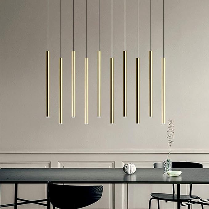 CANALIS 10 Mini Pendant Lighting Brass - LED Hanging Light Fixture for Kitchen Island, Bar, Foyer - Cluster Pendants - Dimmable, Adjustable Wire, Lamp Bulb Included