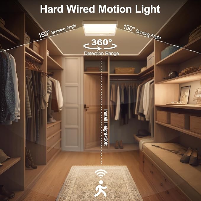 Motion Sensor Ceiling Light, 7000mAh Rechargeable Closet Light with Remote,2800K/4000K/6000K and Dimmable, Magnetic Wireless Shower Lamp for Bathroom|Stairs| Hallway(2PCS)