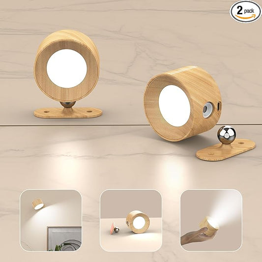 AKSDA Battery Operated Wall Sconces Set of 2, Magnetic Cordless LED Wall Lights with 3 Color Temp & Dimmable Touch Control, 360° Rotating Rechargeable Wall Lamp, Reading Light for Bedroom & Bedside