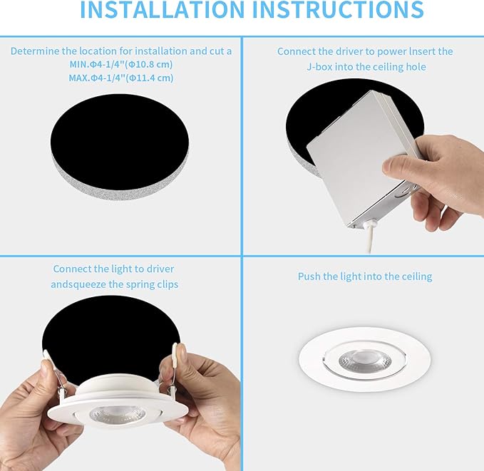 4 Inch Led Recessed lights ,Ultra-Thin Adjustable Eyeball Gimbal LED Recessed Lighting, with Junction Box 9 Watts,750lm, Dimmable geiling light ETL (2700K/3000K/3500K/4000K/5000K Option, 4pack)
